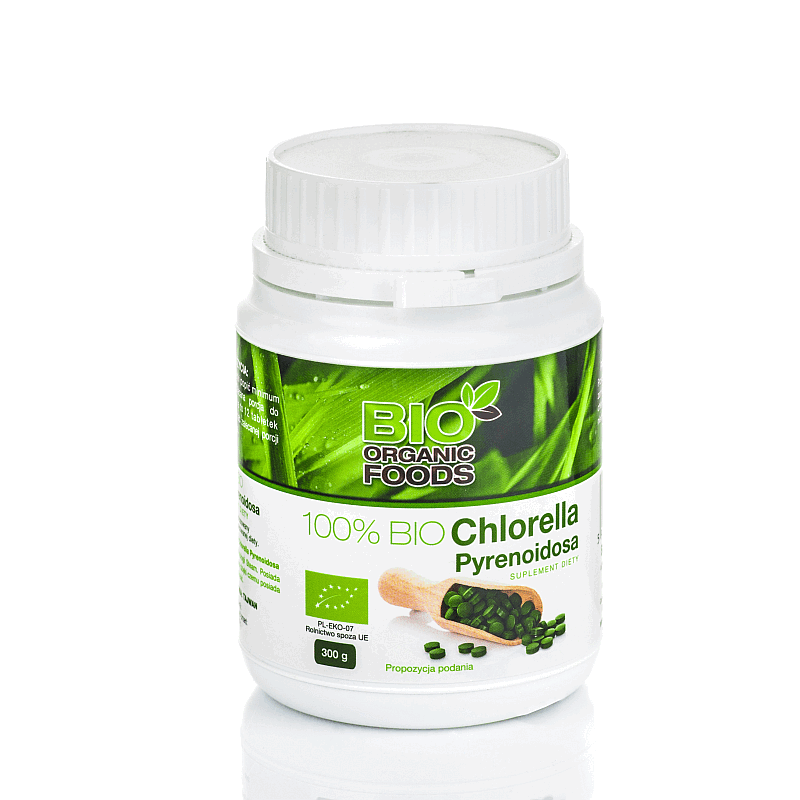 100% Bio Chlorella Pyrenoidosa 300g (1200 tabletek po 250 mg) - suplement diety, Bio Organic Foods (BOF)